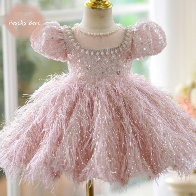Baby Clothing Dresser - 패션 아기 소녀 공주 스팽글 깃털