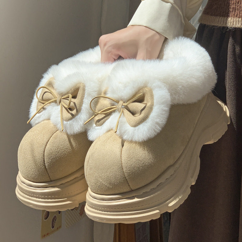 Soft Sole Booties - 여성용 따뜻한 인조 퍼 플러피 슬리퍼