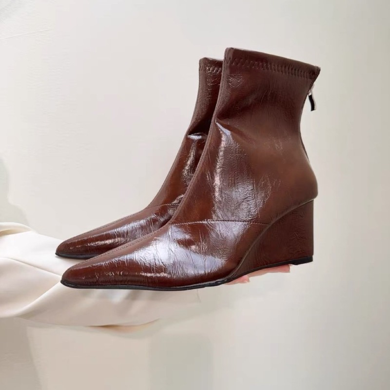 Soft Sole Booties - 웨지 힐 부티 패션 뾰족한 앞코