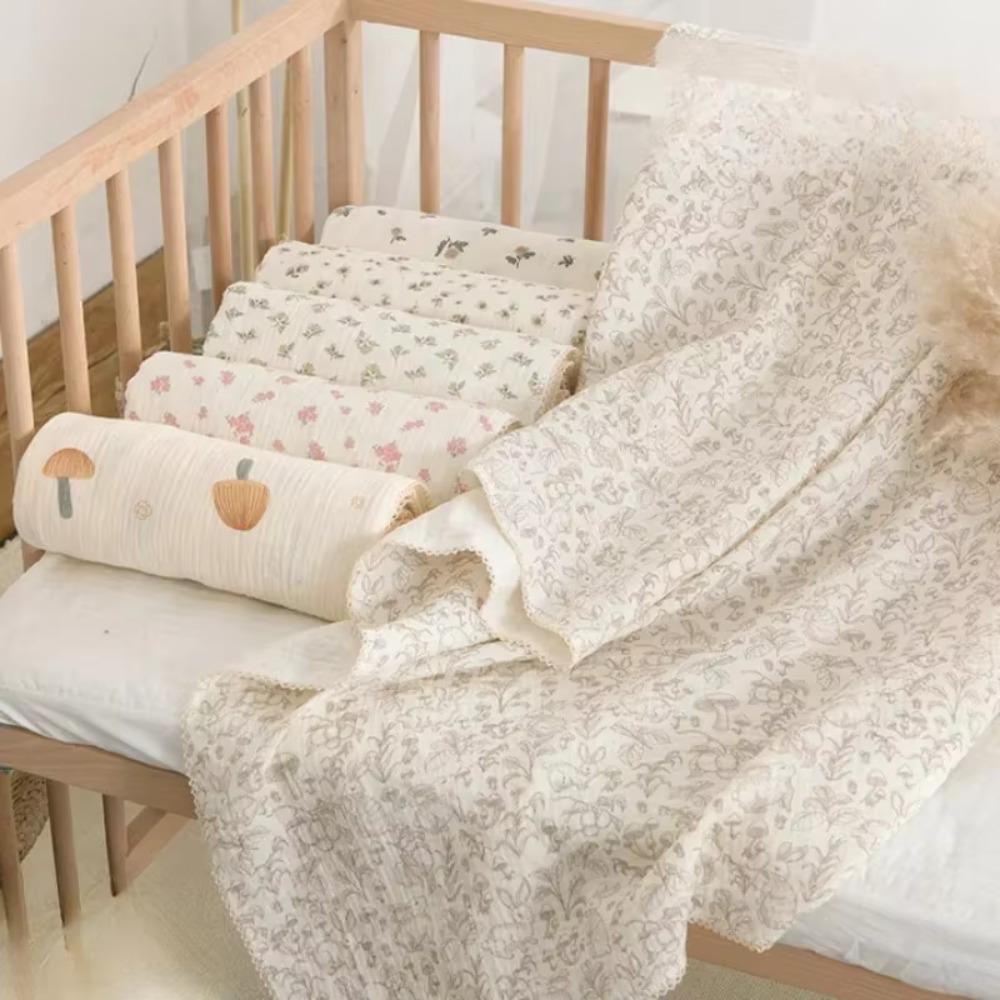 Muslin Swaddle Wrap - 부드러운 꽃무늬 모슬린 아기 담요 면