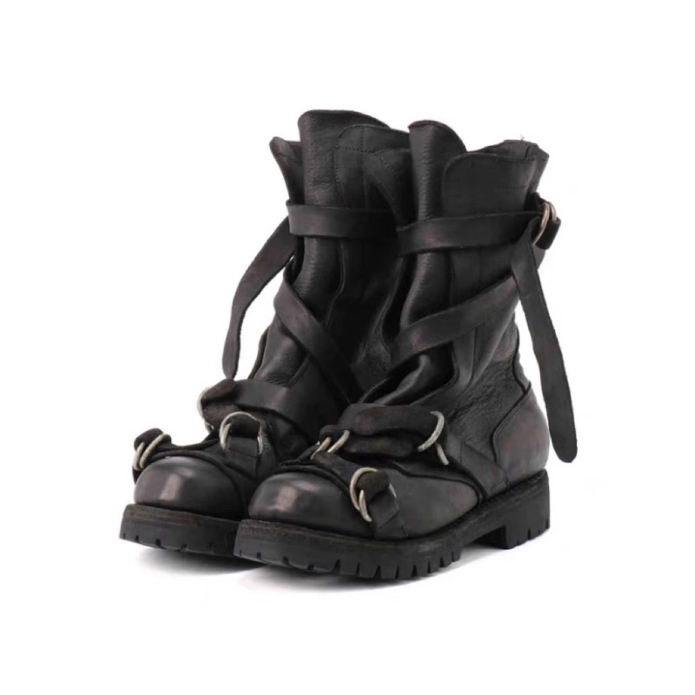 Soft Sole Booties - 남성용 가죽 오토바이 부츠 펑크 레트로