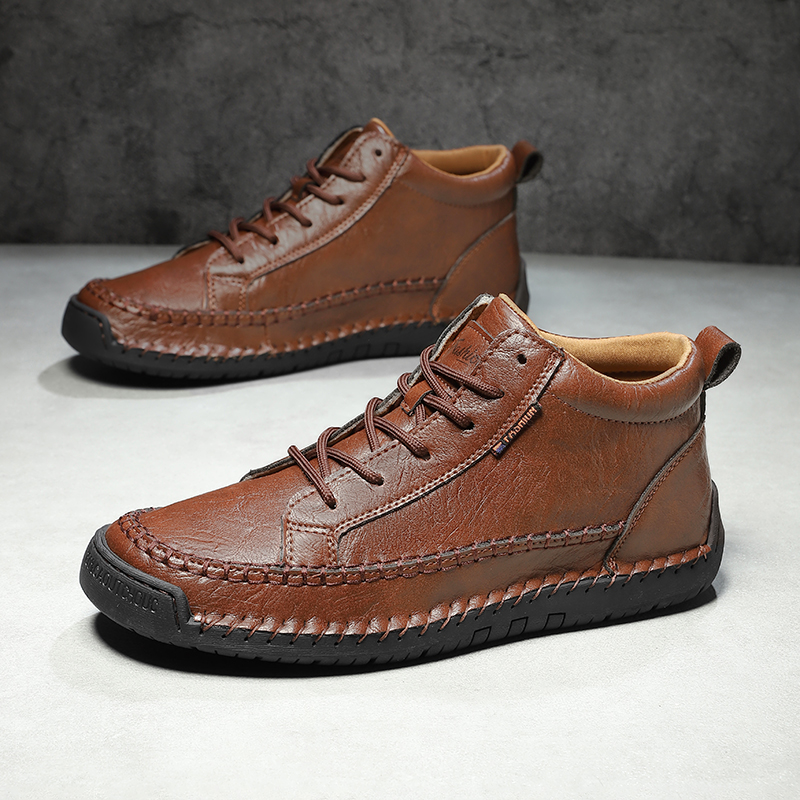 남성용 스티치 가죽 앵클 부츠, 레이스업, 부드러운 갑 - Soft Sole Booties 리뷰 및 가격