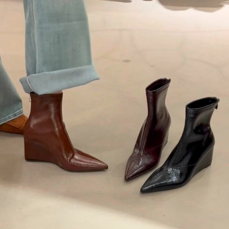 웨지 힐 부티 패션 뾰족한 앞코 뒤쪽 지퍼 부드러운 밑 - Soft Sole Booties 리뷰 및 가격
