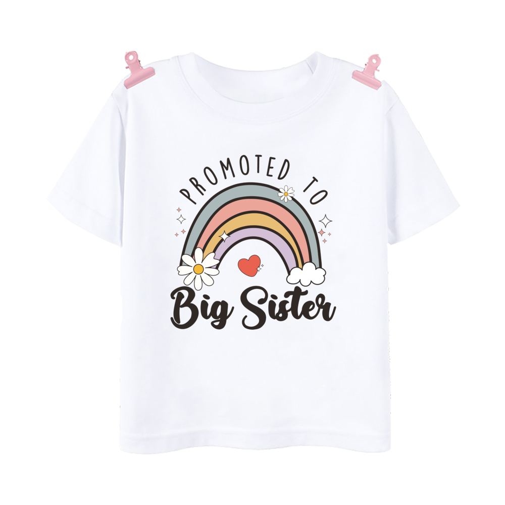 큰 여동생으로 승진했습니다. 프린트된 아기 발표 셔츠  - Baby Clothing Sale 리뷰 및 가격